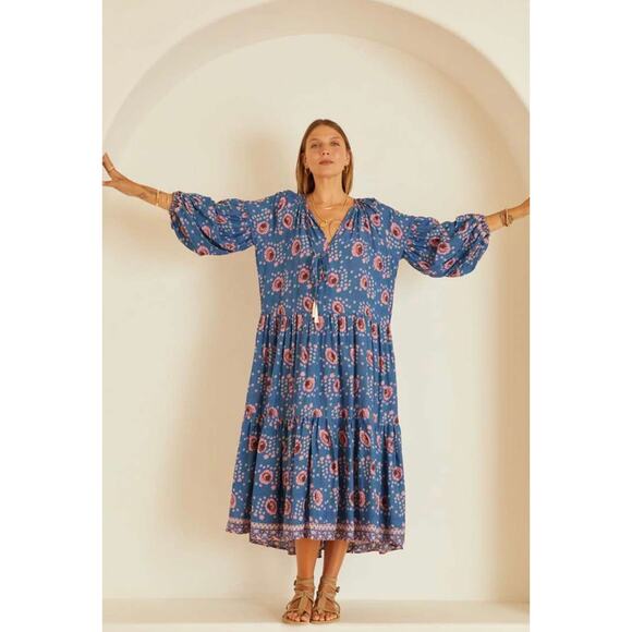 Natalie Martin Briana Maxi Silk Dress Long Geranium Jade Turquoise XS Small - Picture 2 of 10